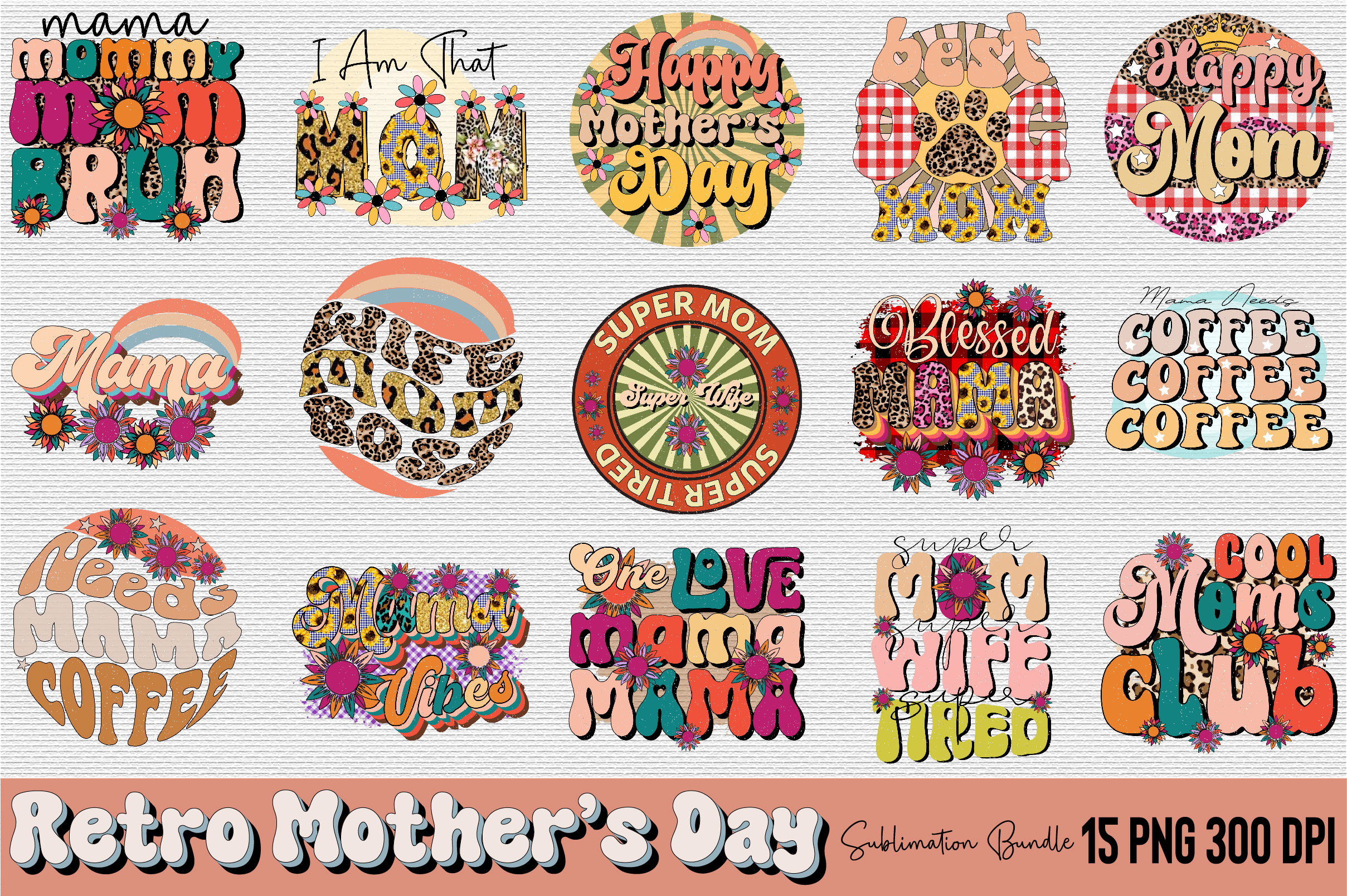 Retro Mother's Day Sublimation Bundle Graphic by SVGArt · Creative Fabrica