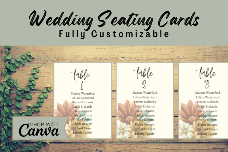 Wedding Seating Cards - Rustic Floral