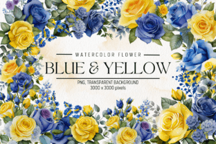 Blue & Yellow Flowers Watercolor Clipart Graphic by FOLV · Creative Fabrica