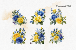 Blue & Yellow Flowers Watercolor Clipart Graphic by FOLV · Creative Fabrica