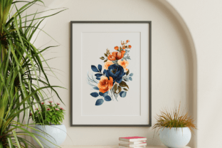 Orange & Blue Flowers Watercolor Clipart Graphic by FOLV · Creative Fabrica