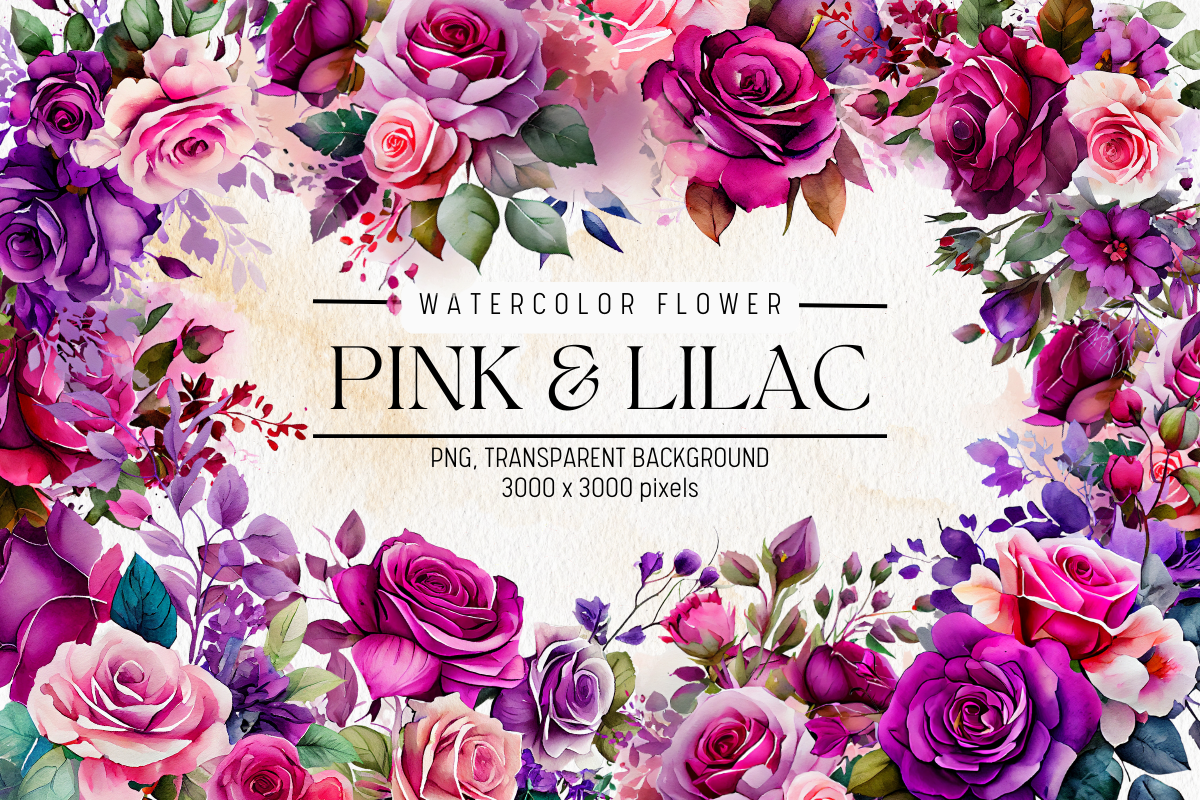 Pink & Lilac Flowers Watercolor Clipart Graphic by FOLV · Creative Fabrica