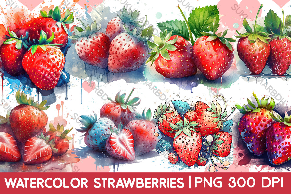 Watercolor Strawberries Clipart Graphic by sukumarbd4 · Creative Fabrica