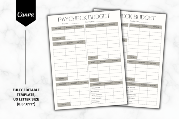 Paycheck budget Canva template for organizing expenses