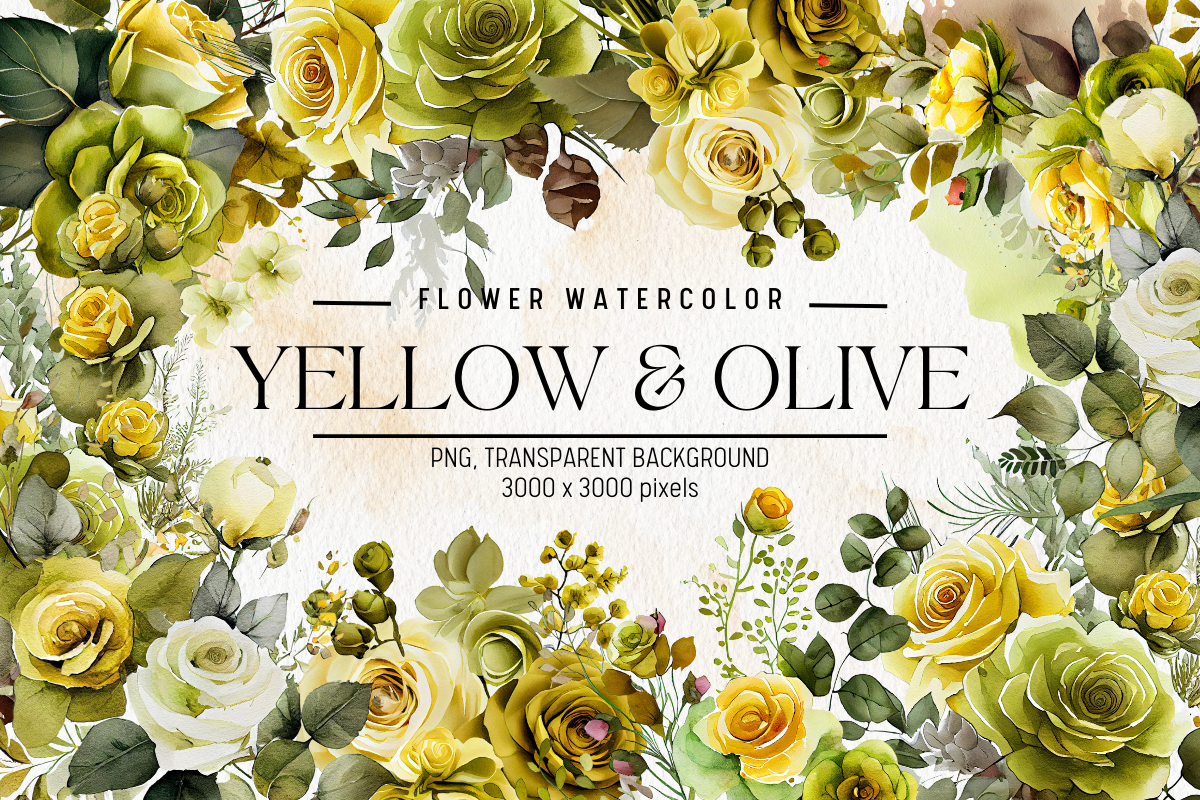 Yellow & Olive Flowers Watercolor Graphic by FOLV · Creative Fabrica