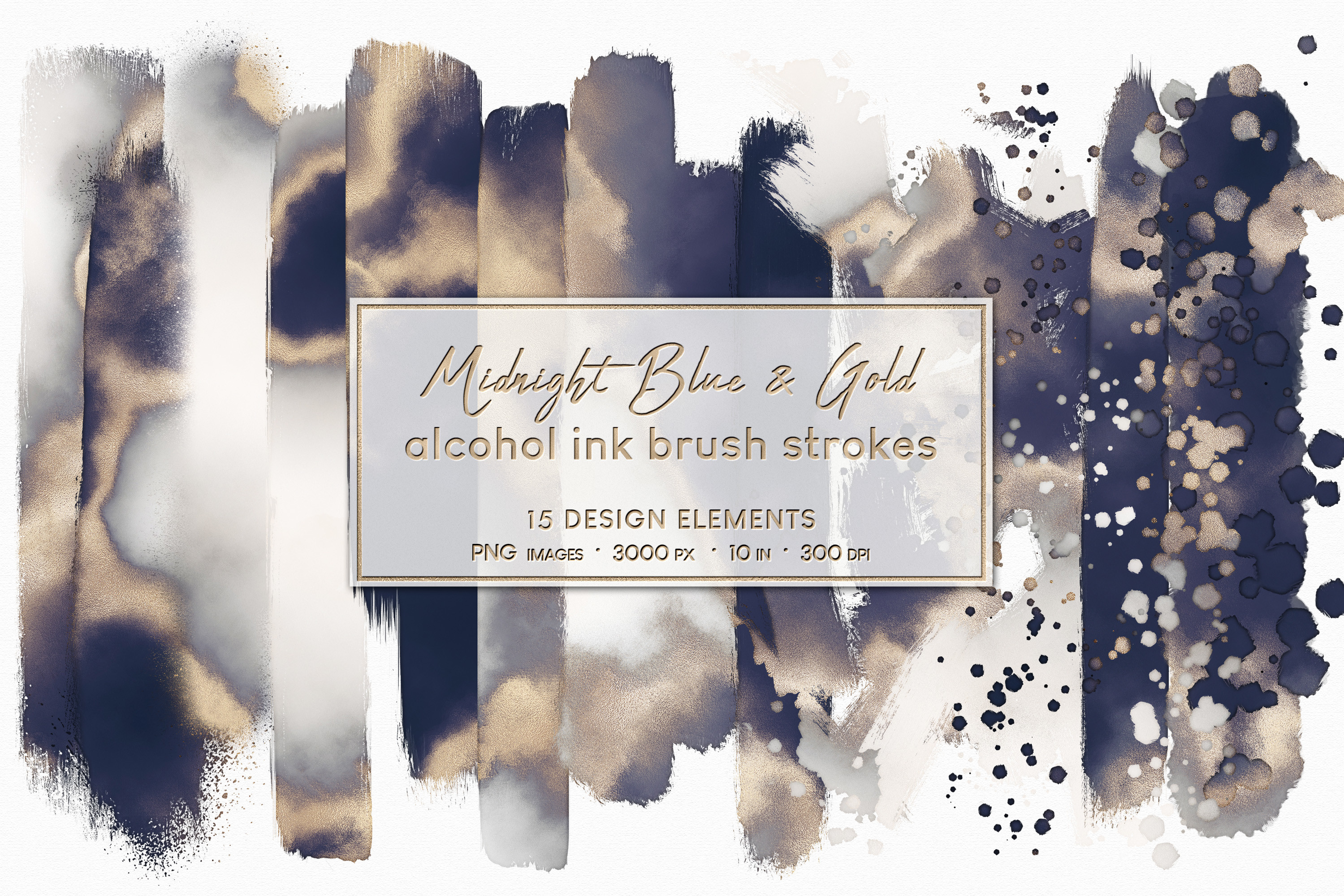Brush Strokes Midnight Blue Gold Ink Graphic by digital.monochromist ...