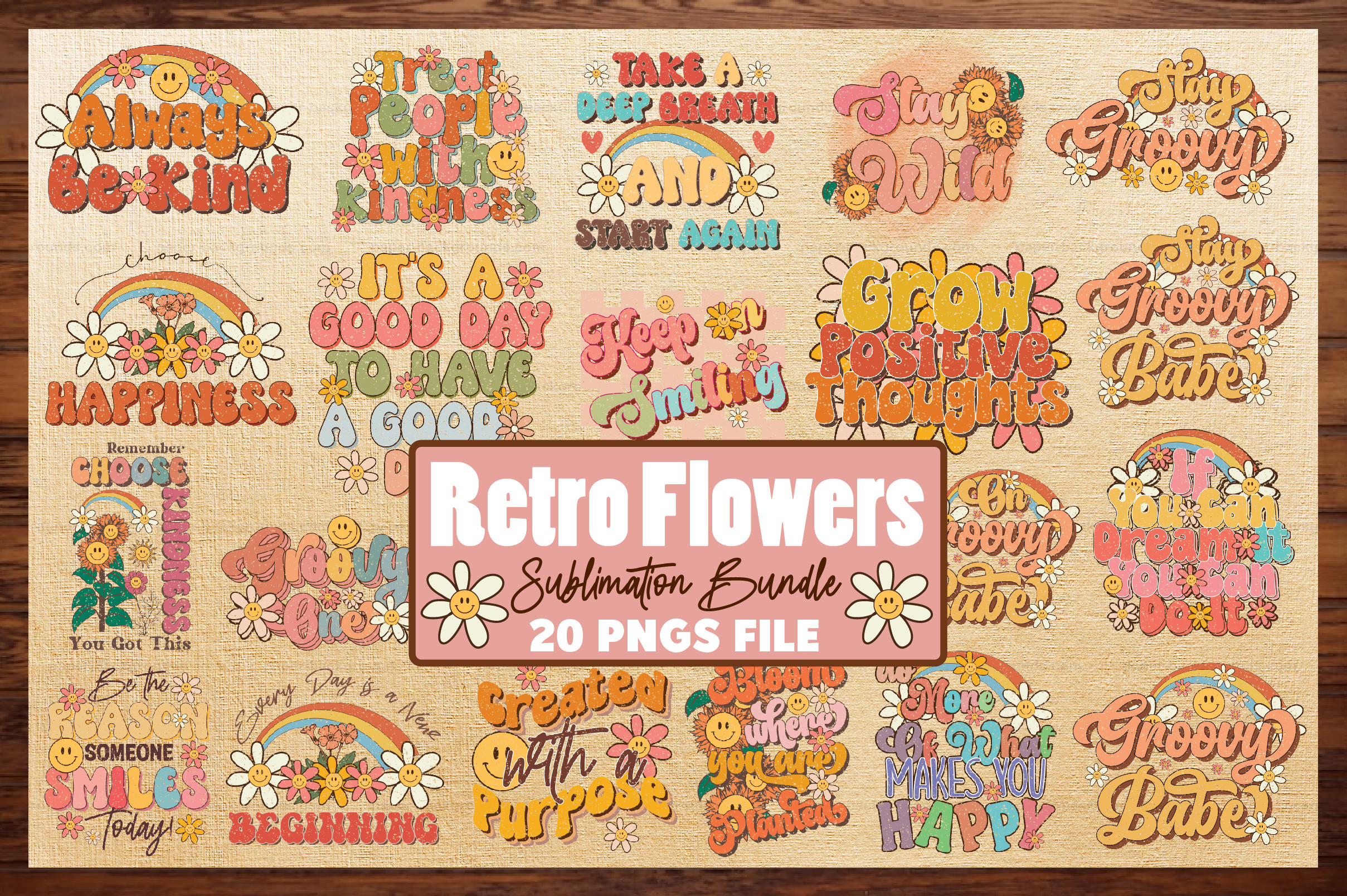 Retro Flowers Sublimation Bundle Graphic by AspireFhd · Creative Fabrica