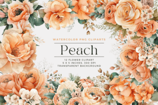 Peach Flowers Watercolor Clipart Graphic by Cecily Arts · Creative Fabrica