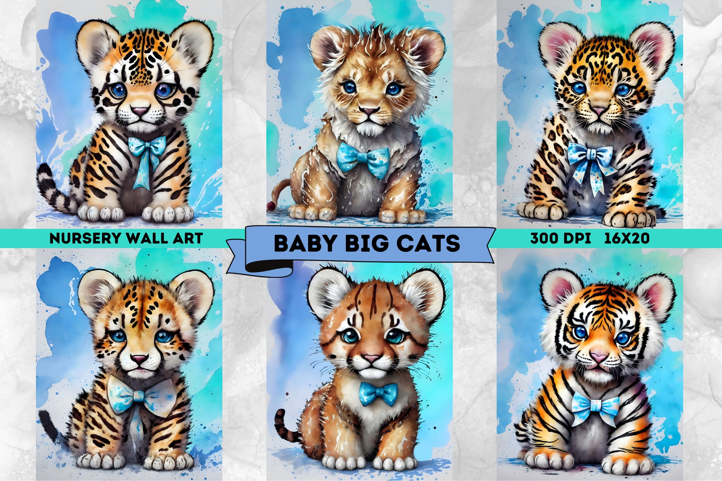 Watercolor Nursery Wall Art Big Cats Graphic by Creative Express ...