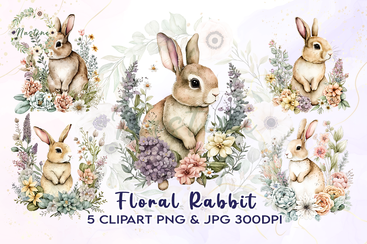 Floral Rabbit Watercolor Clipart Graphic by Nastine · Creative Fabrica
