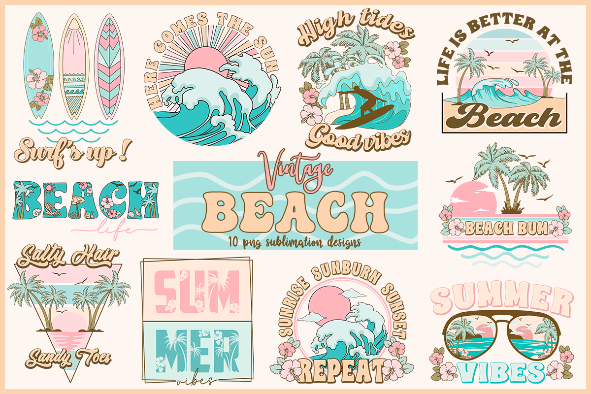 Vintage Beach Summer Sublimation Design