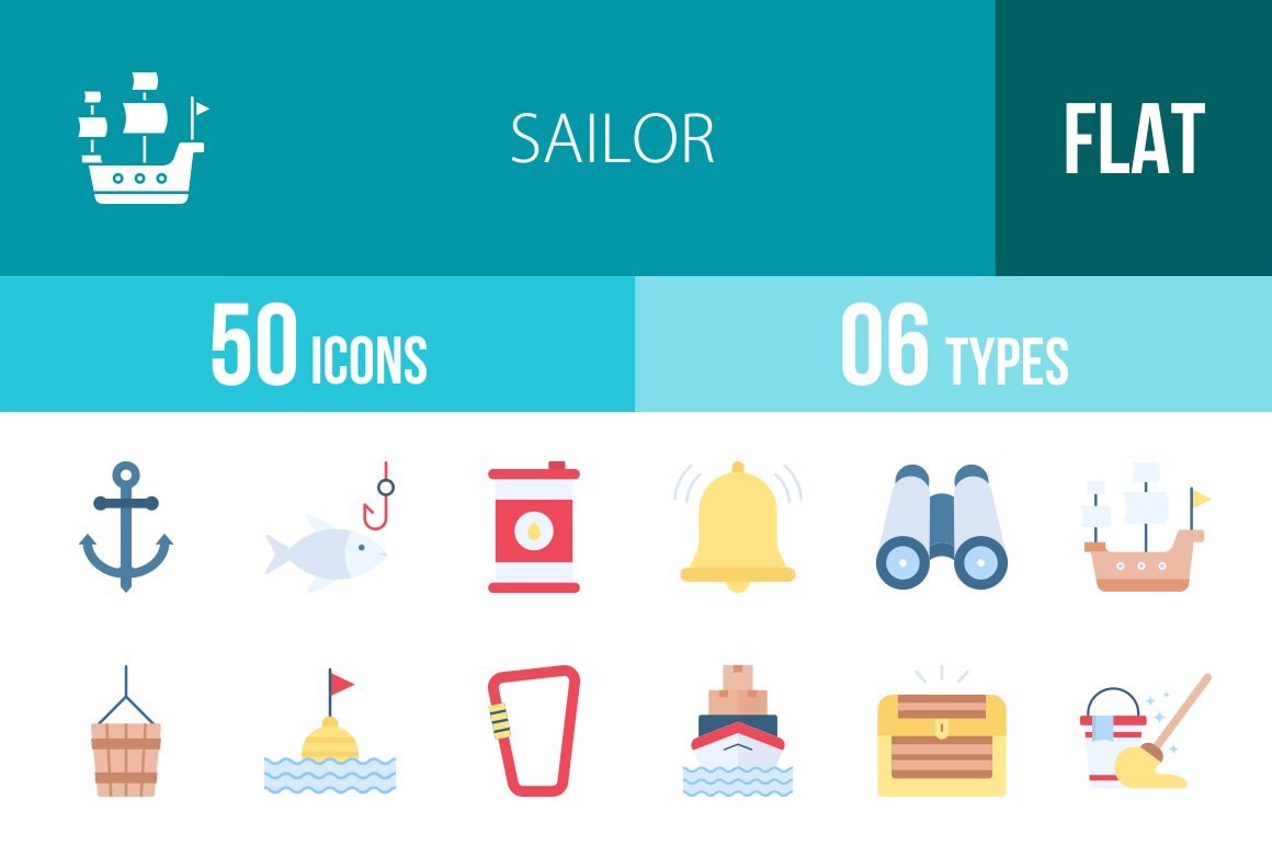 50 Sailor Flat Multicolor Icons Graphic by IconBunny · Creative Fabrica