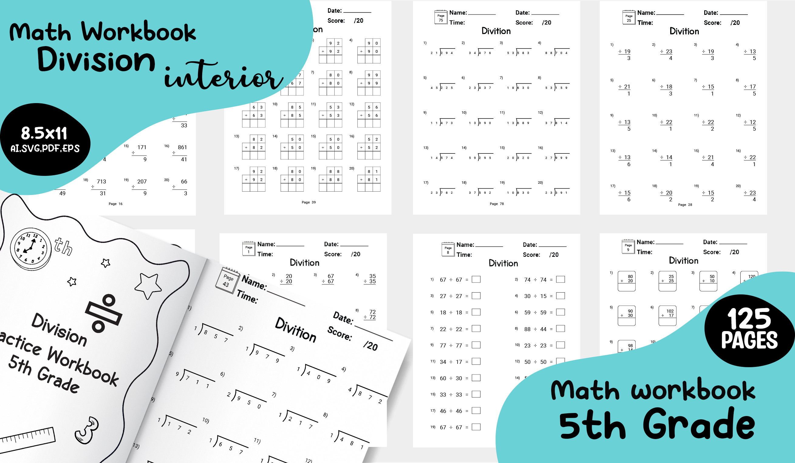 Division Math Worksheet Graphic by Happy Time · Creative Fabrica