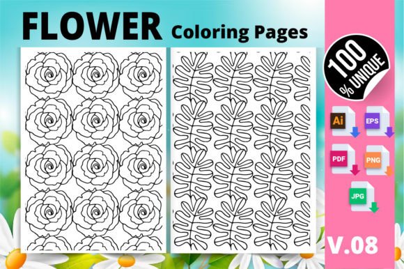 Flower Coloring Page Bundle V.01 Bundle · Creative Fabrica
