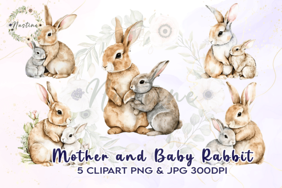 Mother and Baby Rabbit Clipart
