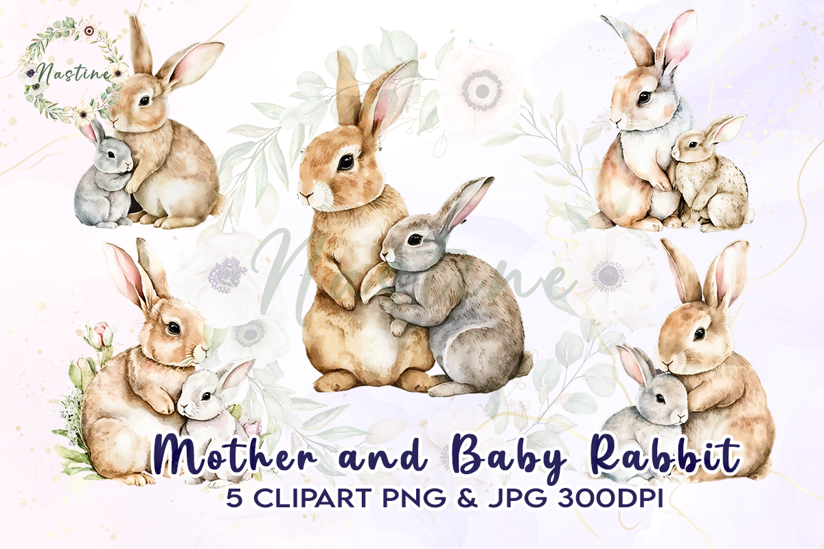 Mother and Baby Rabbit Clipart