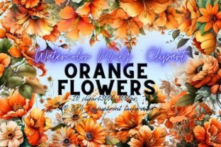 Watercolor Orange Floral Clipart Graphic by Line Store · Creative Fabrica