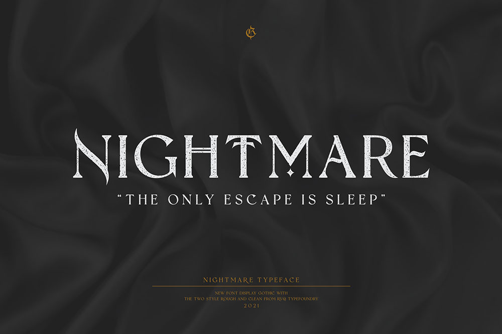 Nightmare Gothic font preview, dark ornate blackletter style