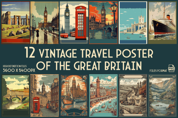 Setari Poster Mega Bundle of Vintage Travel Posters Bundle · Creative Fabrica