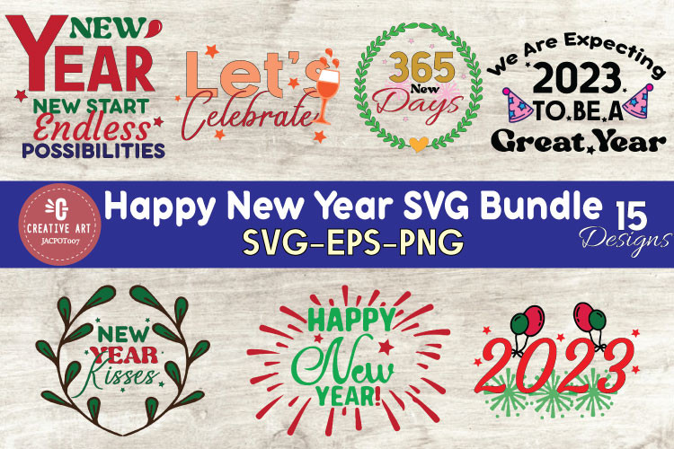 Happy New Year Silhouette SVG Bundle Des Graphic by Jacpot07 · Creative ...