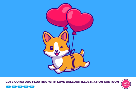 Cute corgi floating with balloon funny whimsical SVG for mugs tees and stickers