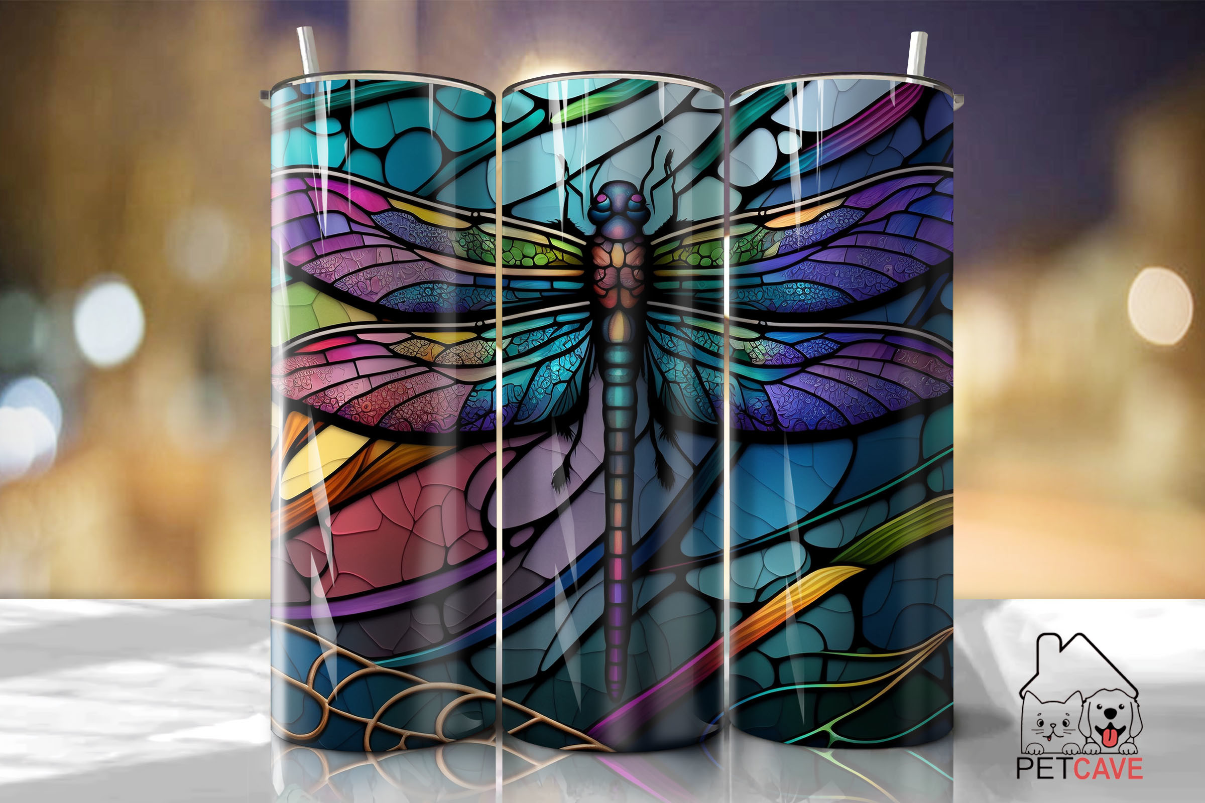 Dragonfly Stained Glass 20oz Skinny 7 Graphic by Pet Cave · Creative ...