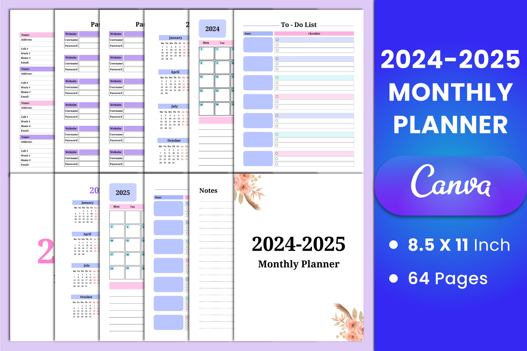 2024-2025 Monthly Planner Canva Interior Graphic by munjixpro ...