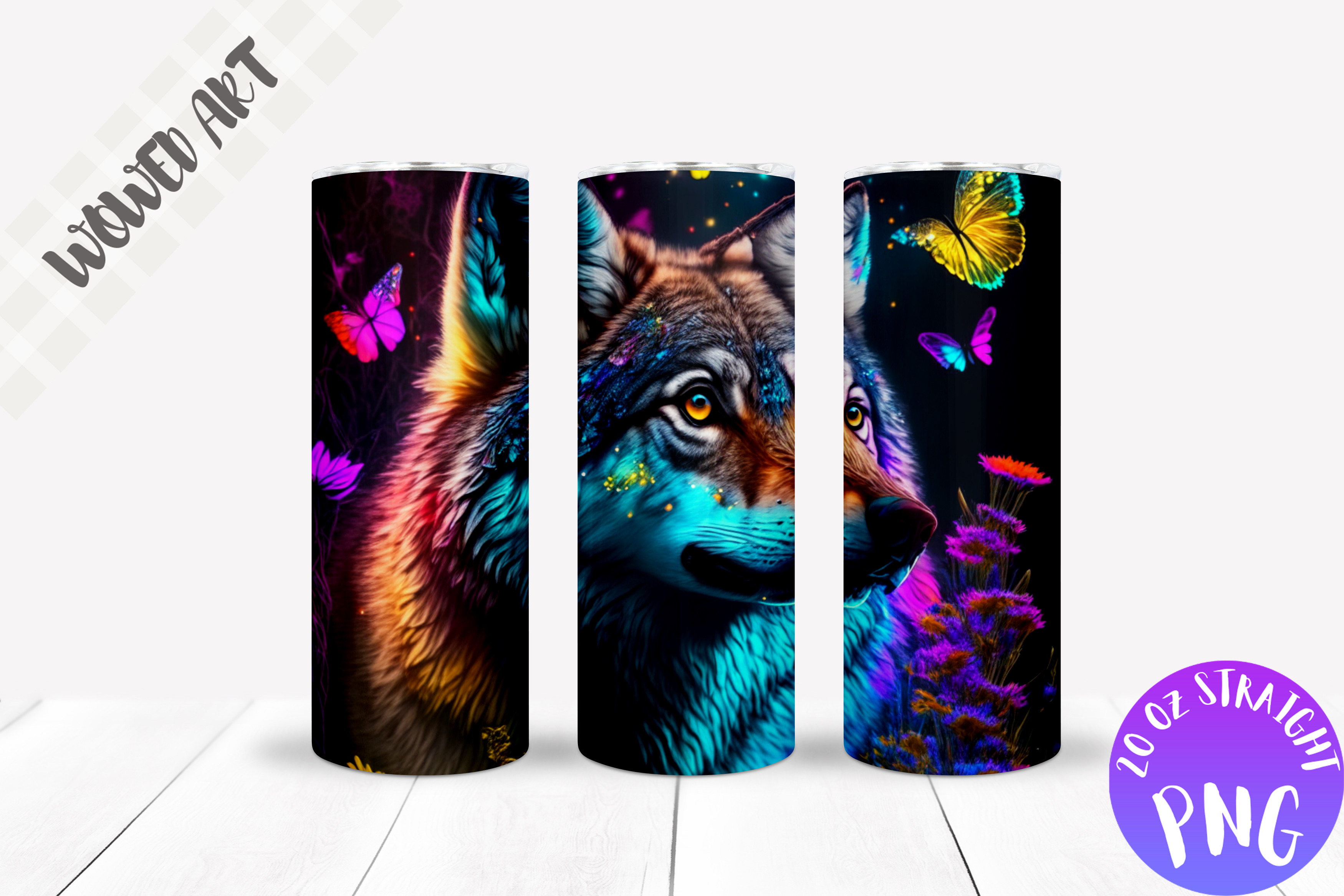 Neon Wolf 20 Oz Skinny Tumbler Wrap Graphic by CraftSvgs · Creative Fabrica