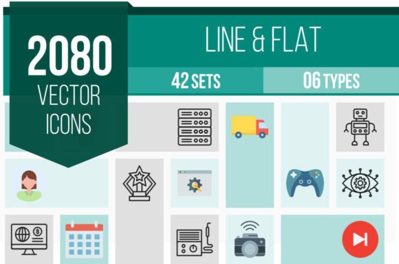 2080 Vector Line and Flat Icons
