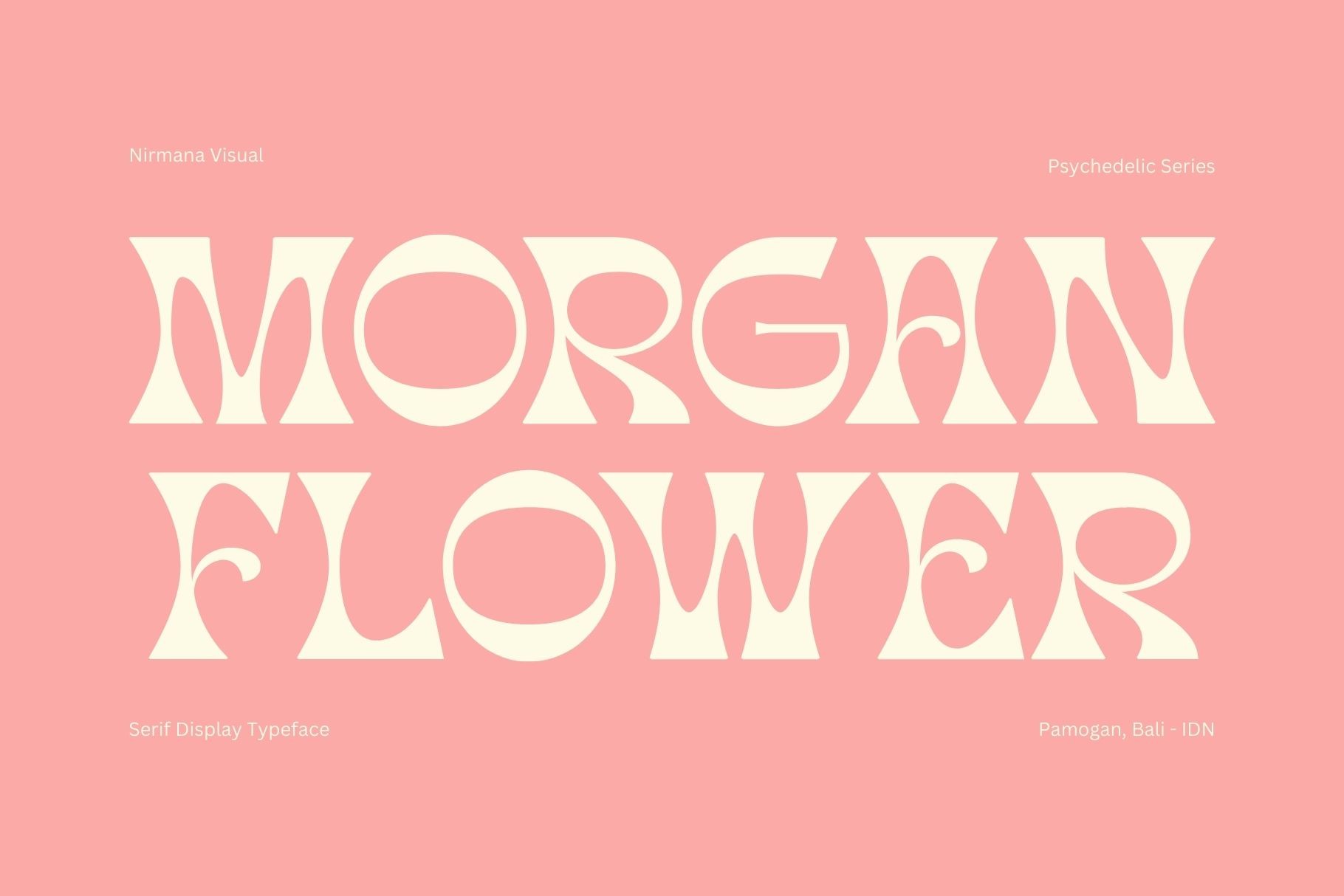 Morgan Flower preview, retro psychedelic display font with swirls and flowers