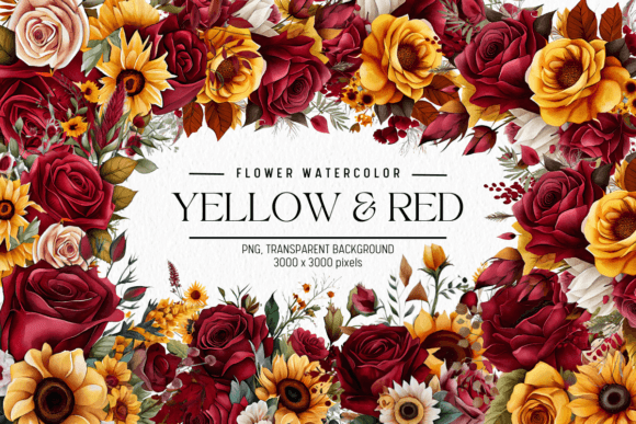 Blue & Yellow Flowers Watercolor Clipart Graphic by FOLV · Creative Fabrica