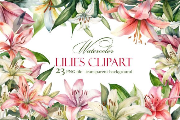 Lilies Clipart, Watercolor Floral Graphic Illustrations By ElenaZlataArt