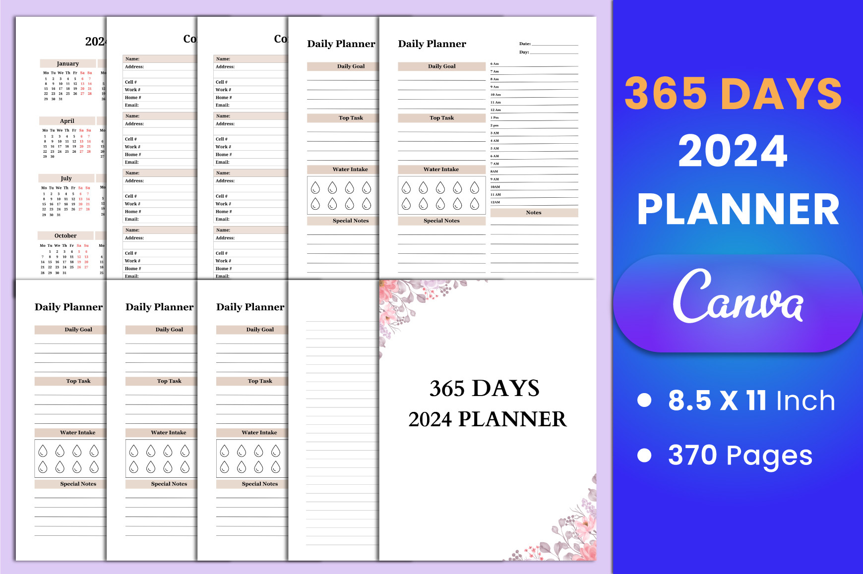 Free 365 Day 2024 Planner Canva KDP Graphic by munjixpro · Creative Fabrica
