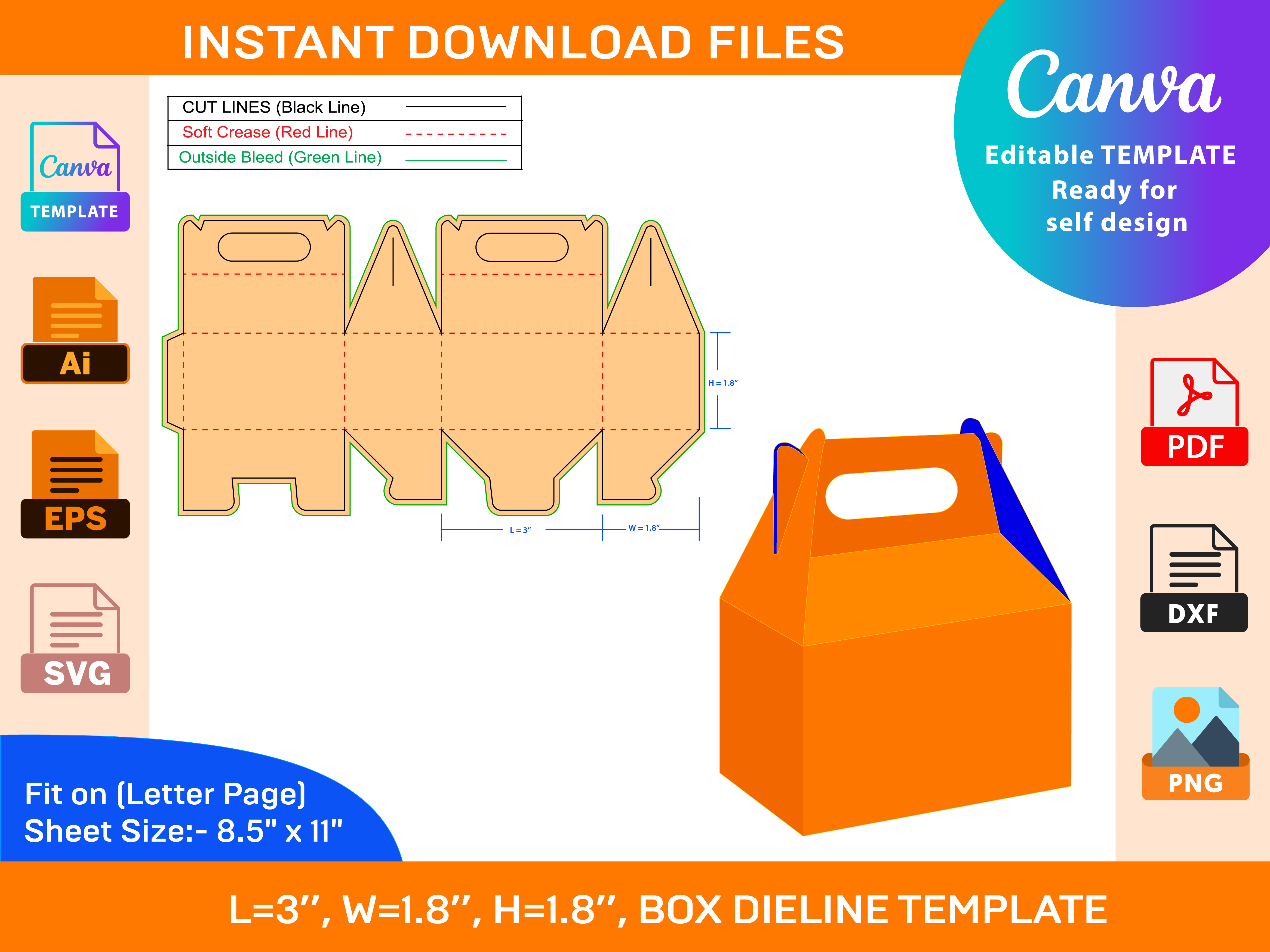 Gift Box Dieline Template with Handle Graphic by DesignConcept ...