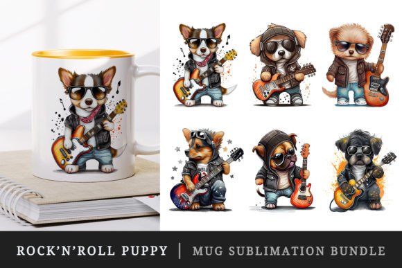 Rock'n'Roll Puppy Mug Wrap Graphic Crafts By Tati Design