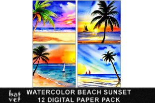 Watercolor Beach Digital Paper Pack Graphic by BatVet · Creative Fabrica