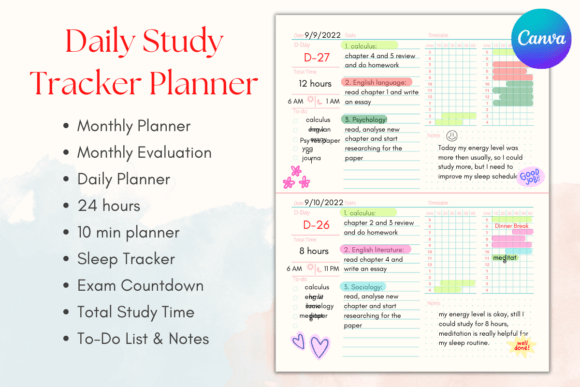 Editable Study Planner Canva Template - Digital