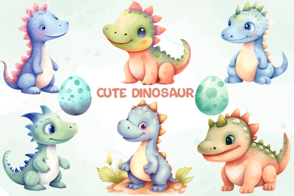Cute Dinosaur Set Watercolor