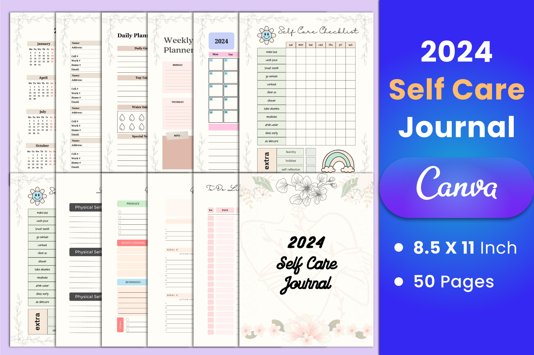 2024 Self Care Journal Canva Interior Graphic by munjixpro · Creative ...