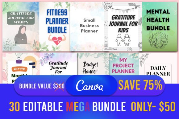 30 Editable Canva Planner Mega Bundle