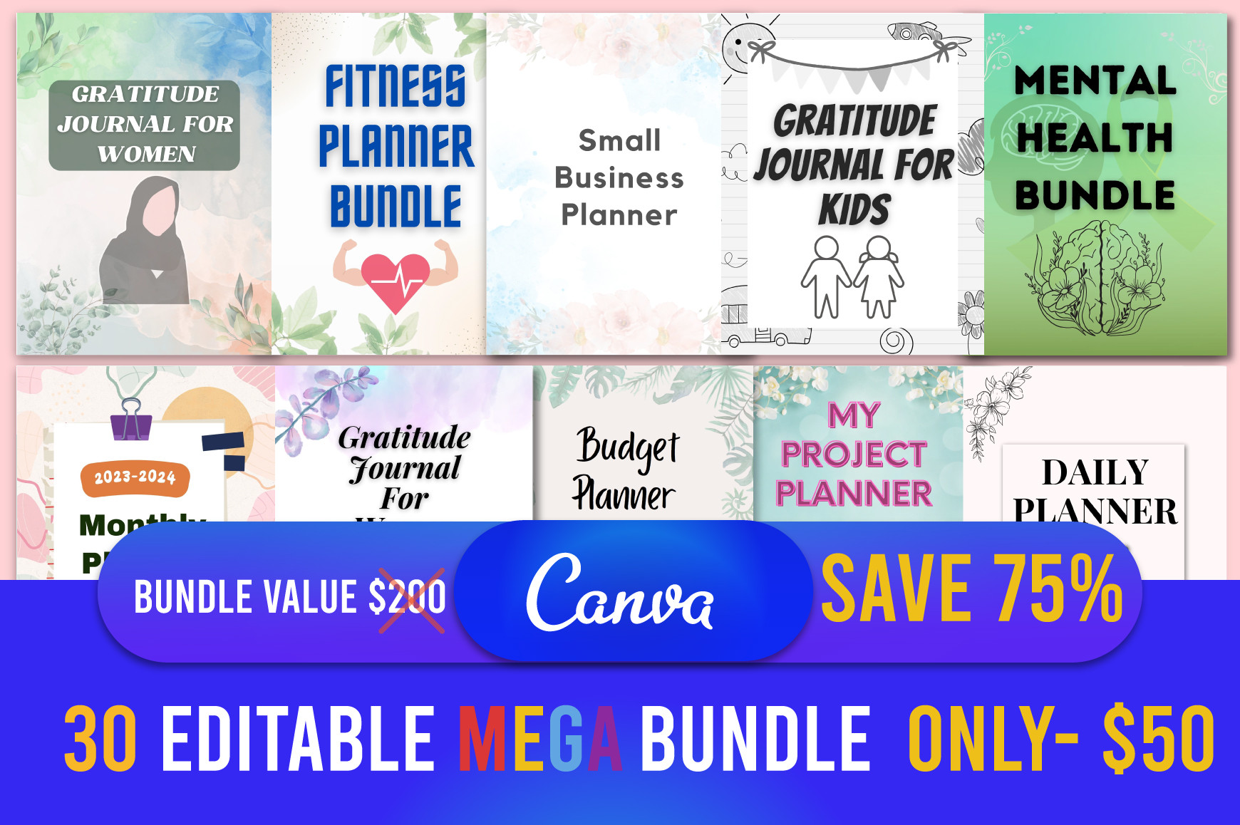 30 Editable Canva Planner Mega Bundle