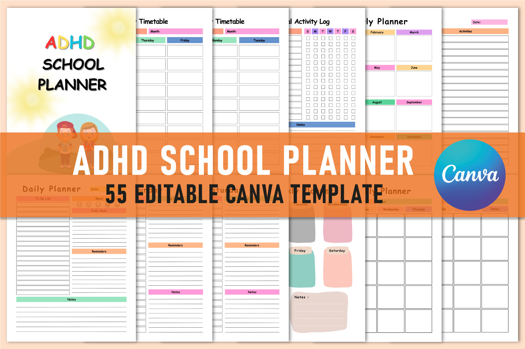 Editable ADHD School Planner for Canva Graphic by Shumaya · Creative ...