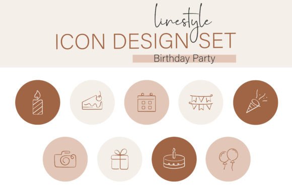 Linestyle Icon Design Set Birthday Party