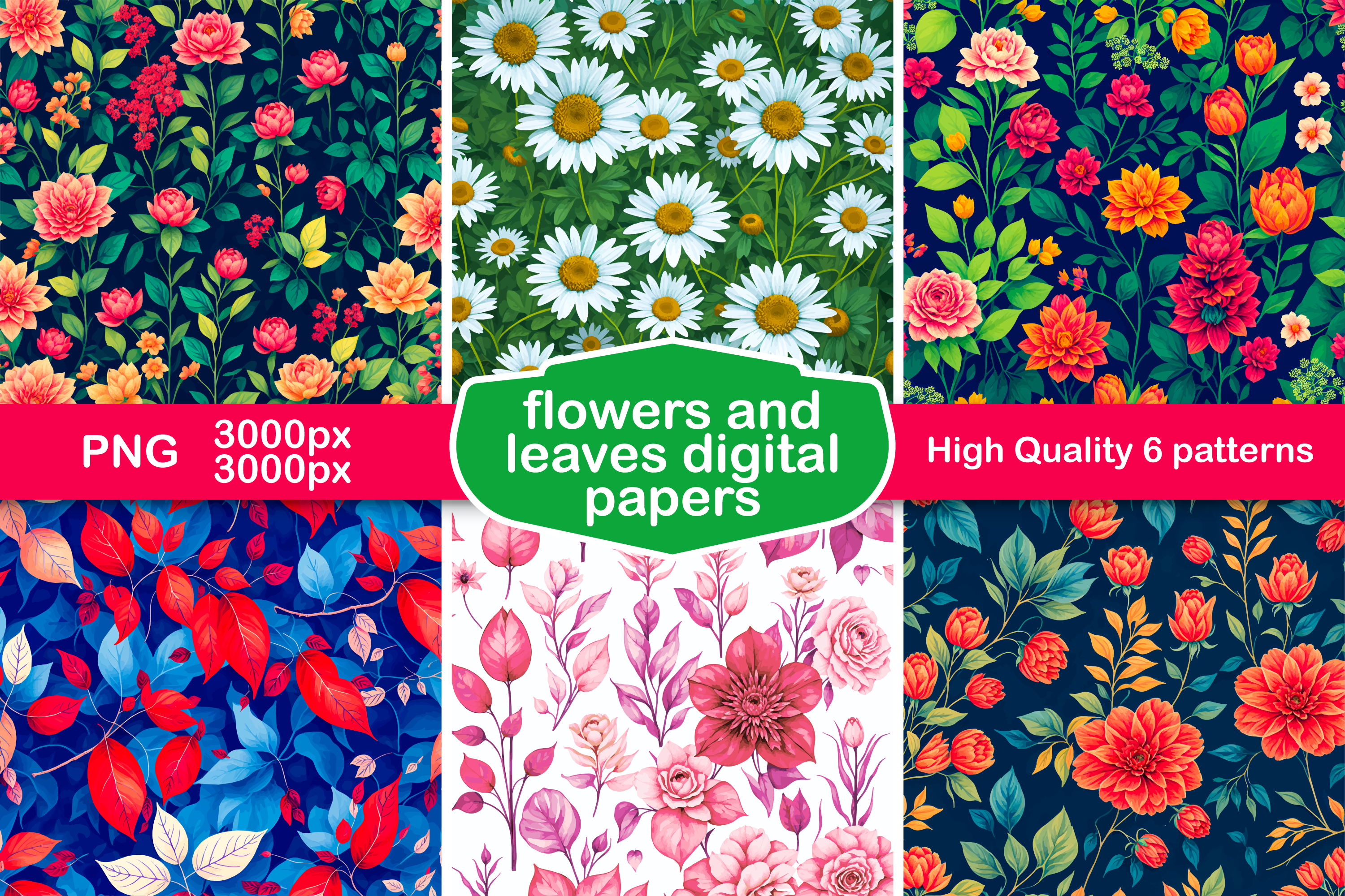 Floral Leaves Digital Papers Bundle Graphic by Creatophics · Creative ...