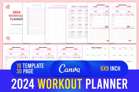 2024 Workout Planner Canva Template