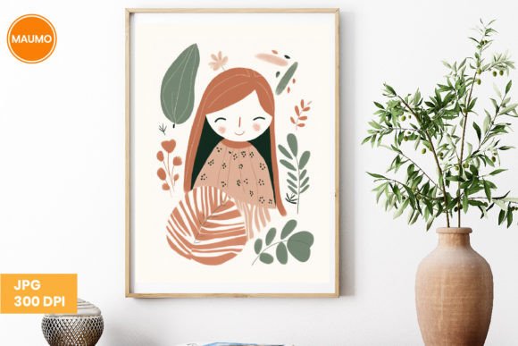 Cute girl bohemian nursery wall art in a relaxed boho style