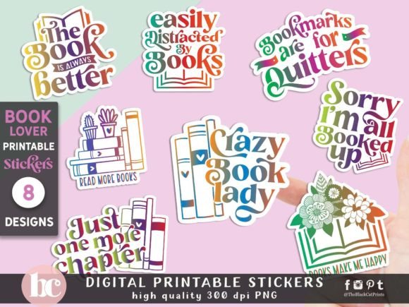 Funny Book Lover Stickers Bundle PNG
