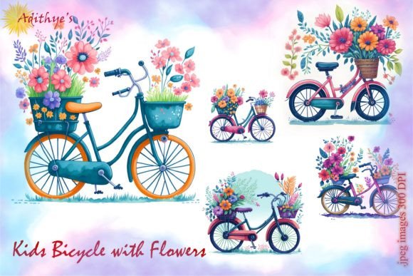 Kids Bicycle with Flowers Graphic Illustrations By Adithye's