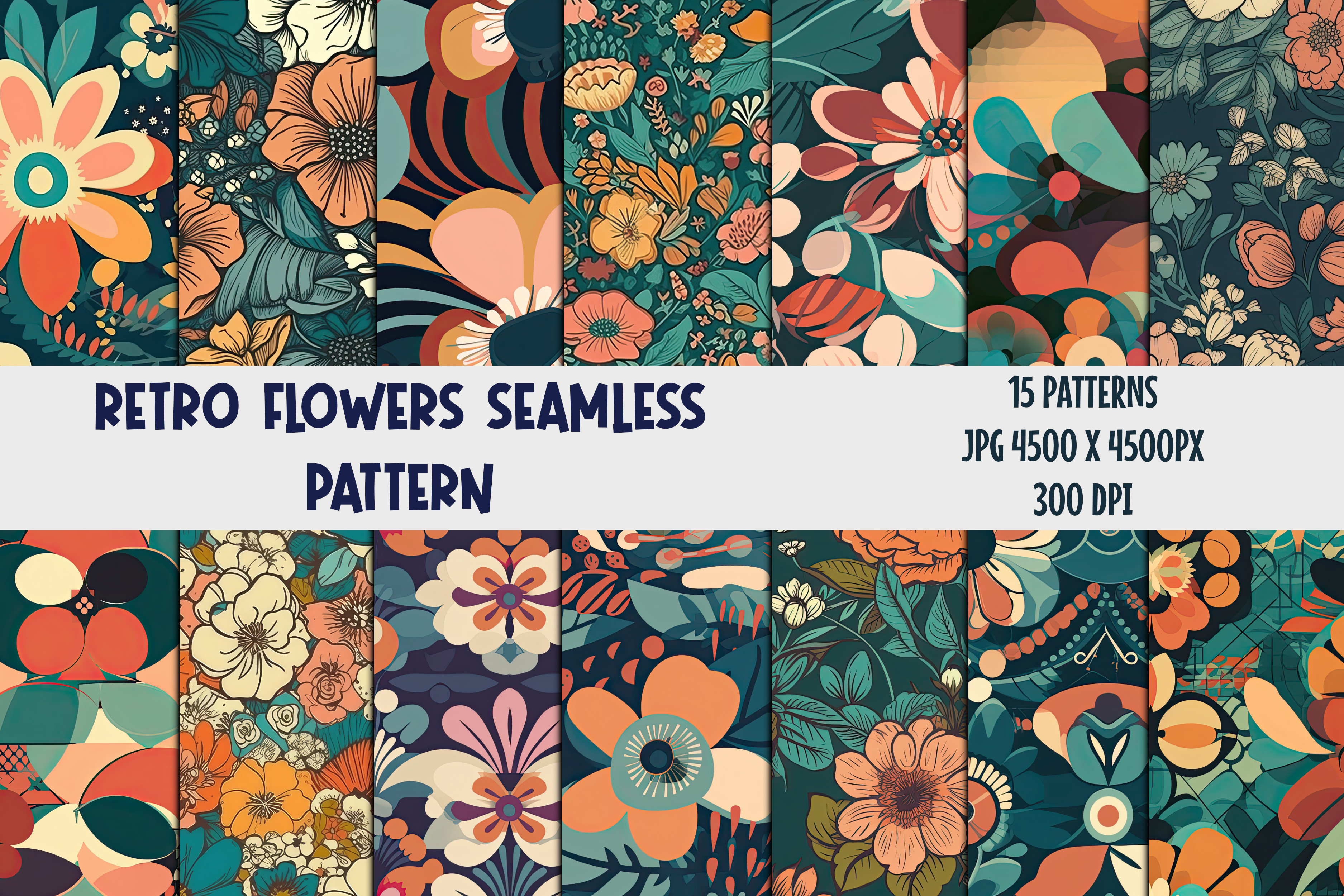 Retro Flowers Seamless Patterns 2 Graphic by beyouenked · Creative Fabrica