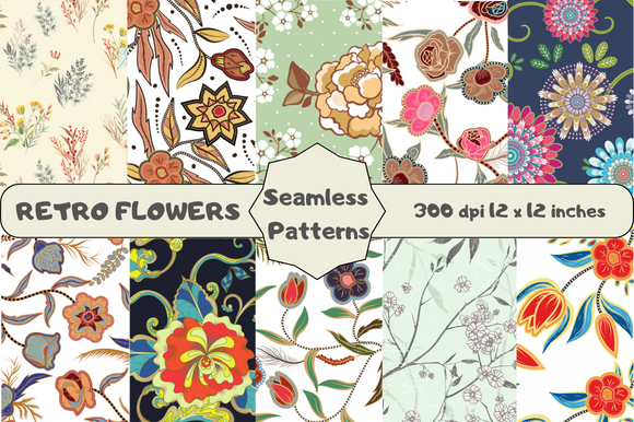 Retro Flowers Seamless Patterns Graphic by STARS KDP · Creative Fabrica